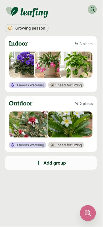 The Leafing app showing detailed care information for a plant